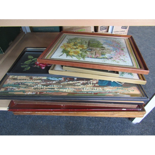 1189 - Three boxes of books and a collection of needlework pictures