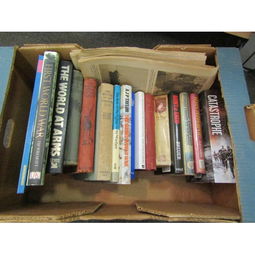 1195 - A collection of WWI and WWII books with several on Naval topics and also 23 issues of the WWI magazi... 