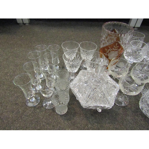 1200 - A box of glassware and a plated galleried tray