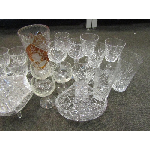 1200 - A box of glassware and a plated galleried tray