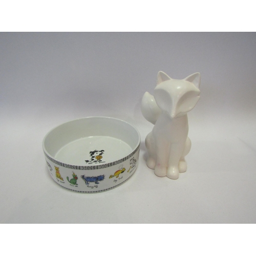 1216 - A Mason Cash dog bowl together with a modernistic figure of a fox, 18.5cm tall (2)