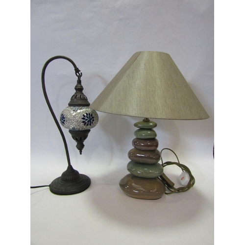 1217 - A modern ceramic lamp in the form of stacked pebbles and a metal table lamp (2)