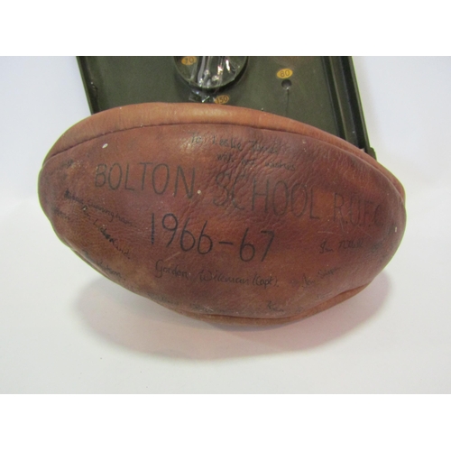 1234 - A vintage Oliver Somers, Wigan leather rugby ball signed by Bolton School 1966-1967 and a Bagatelle ... 