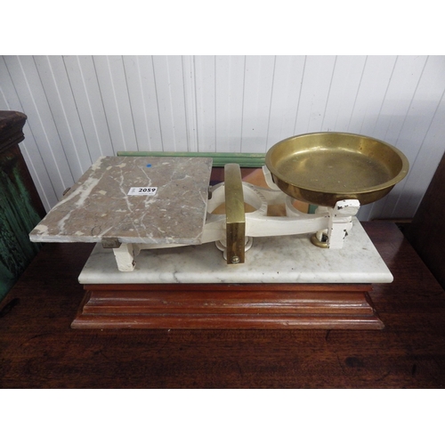 2161 - A Victorian mahogany and marble kitchen scale