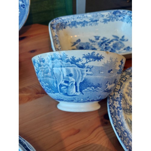 1221 - A collection of mainly Spode blue and white transfer ware ceramics; meat plate, footed comport, etc