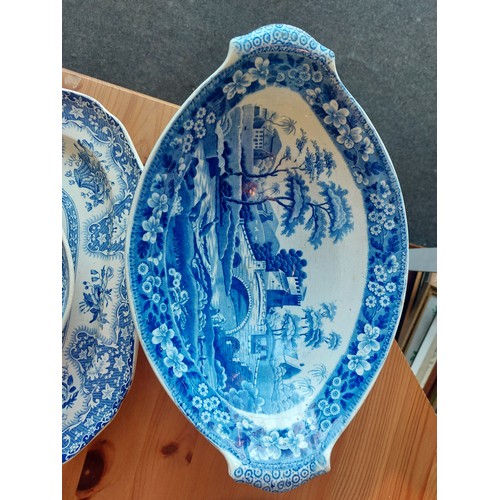 1221 - A collection of mainly Spode blue and white transfer ware ceramics; meat plate, footed comport, etc