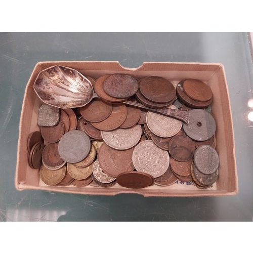 1358 - A silver spoon and a collection of coins