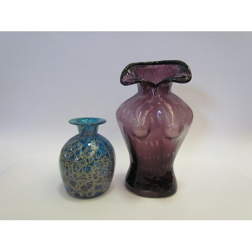 1273 - A Midna glass, Malta baluster form vase turquoise ground 15cm, a mauve bubble effect bust form vase,... 