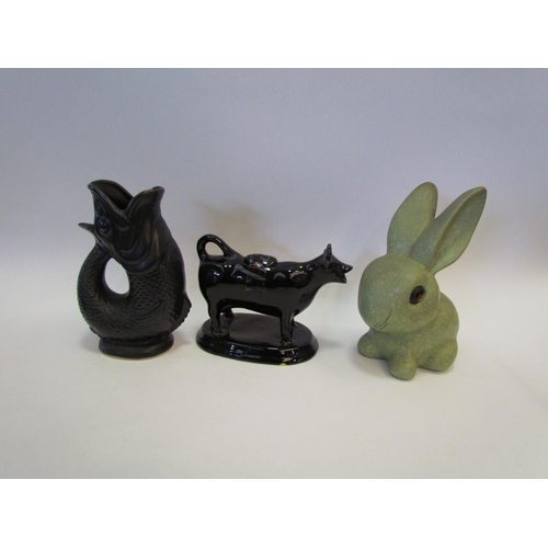 1276 - A large Sylvac style rabbit, Dartmouth glug jug and Victorian Staffordshire cow creamer (3)