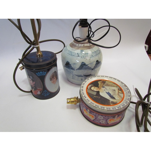 1291 - A Chinese jar a/f converted to a lamp base and two lamp bases as Royal Memorabilia tins (3)     (E) ... 