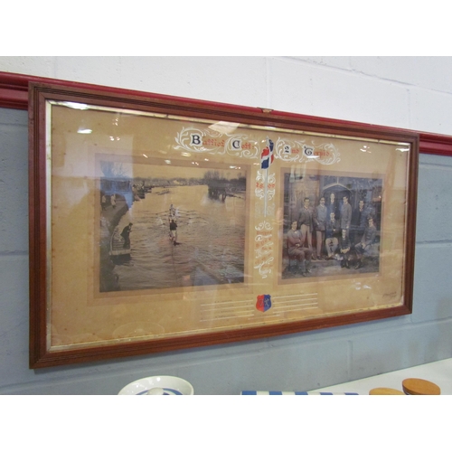 1296 - A vintage photograph of rowing team with team photo, framed and glazed as one, 43cm x 84cm