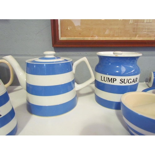 1297 - A selection of T.G. Green blue and white banded kitchenware including teapot, storage jars etc, toge... 