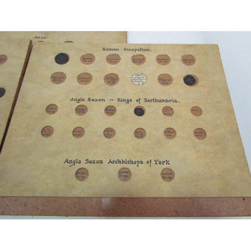 1312 - Three trays, part filled with coins including Roman (2), a copy Saxon penny, farthings of James I an... 