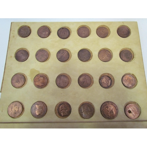 1313 - Two trays containing mainly British trading tokens from 17th - 19th Century, majority over cleaned  ... 