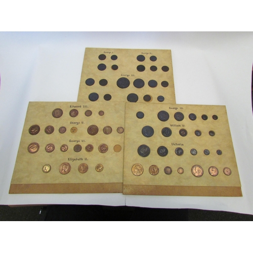 1314 - Three trays, part filled with coins including copper issues and museum replica coins from George I t... 