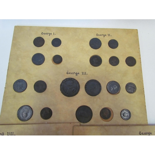 1314 - Three trays, part filled with coins including copper issues and museum replica coins from George I t... 