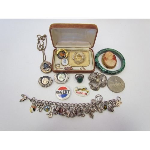 1348 - A quantity of bijouterie including silver charm bracelet, New Zealand brooches, ring etc