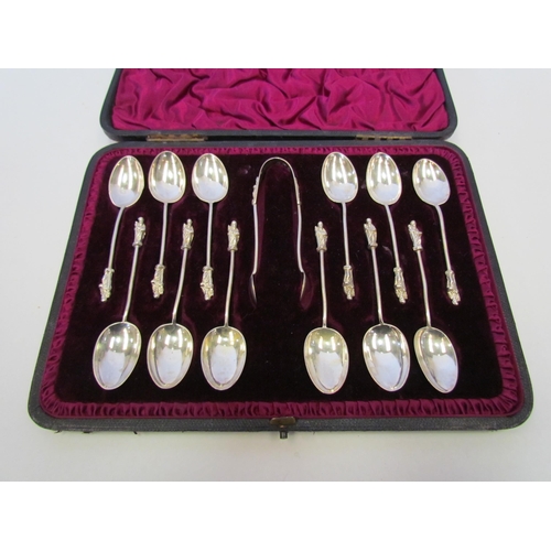 1350 - A cased set of twelve Apostle spoons and sugar tongs, London 1892, William Huttons & Sons, approxima... 