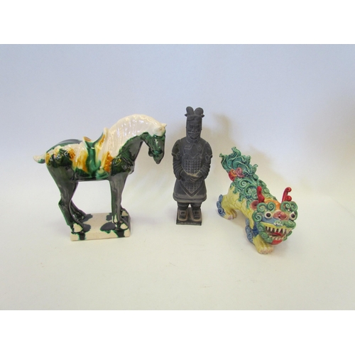 1362 - A Tang style horse, dragon dog and terracotta warrior figure