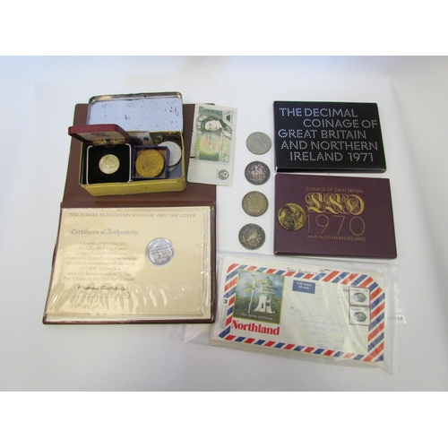 1383 - A box of coinage including a Charles Dickens commemorative coin