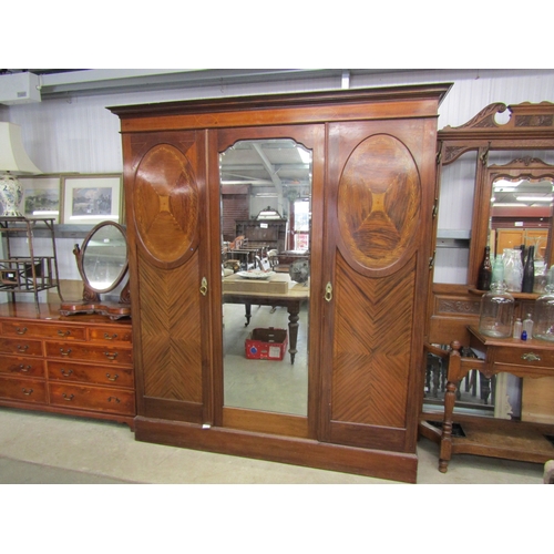 2168 - An Edwardian inlaid mahogany triple wardrobe R £150