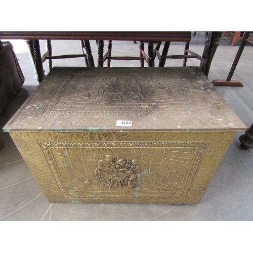 2183 - An embossed brass coal box