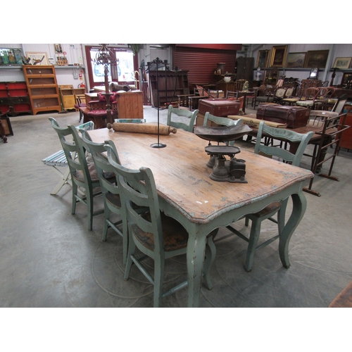 2192 - A French style painted oak dining table and six ladder back chairs 198 x 98cm