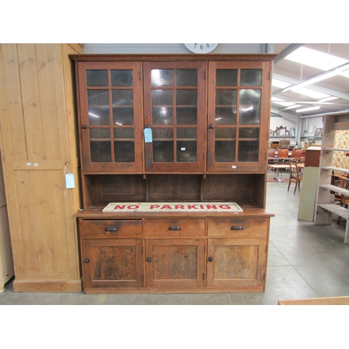 2220 - A large pine glazed top kitchen dresser with three drawer, three door base from Southwold Rectory 19... 