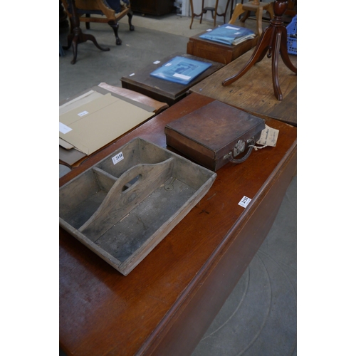 2156 - A pine trug and case of ephemera