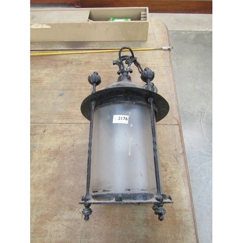 2176 - A metal and glass hanging porch lantern