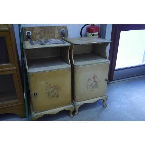 2065 - A pair of 1930's hand painted bedside cabinets labelled Decolac to the underside