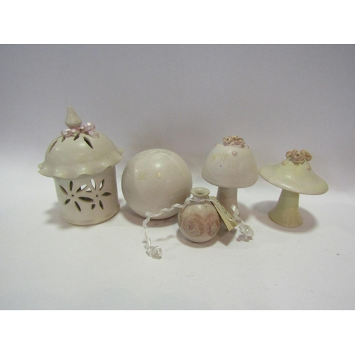 1434 - Two pottery mushrooms, pastille burner, vase etc. (5)            (E) £10-20