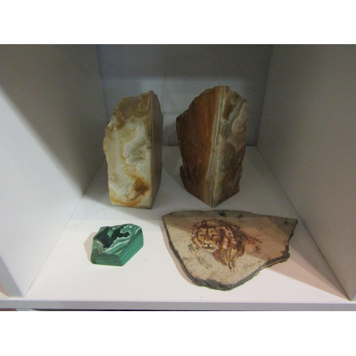 1451 - A selection of cut stone including onyx bookends and malachite (9)