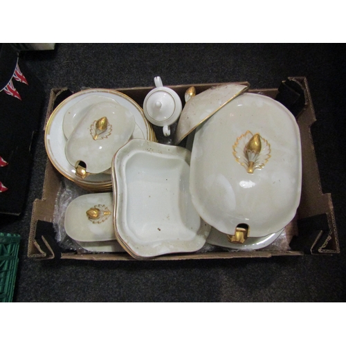 1466 - Two boxes containing a quantity of mixed white china dinner wares including T. Goode, Wedgwood, Sevr... 