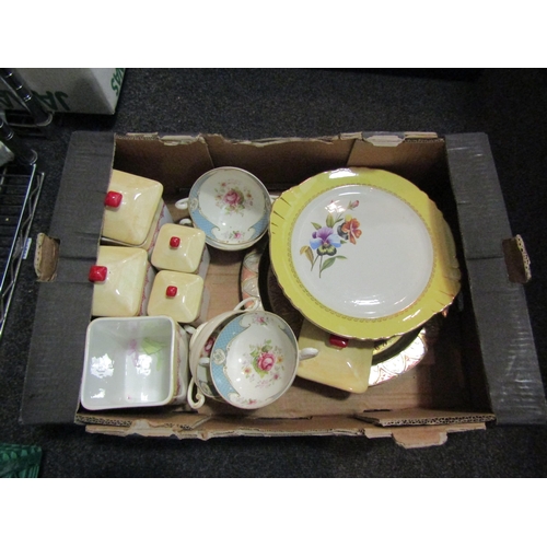 1469 - Three boxes of mixed ceramics to include a French cake stand, etc.