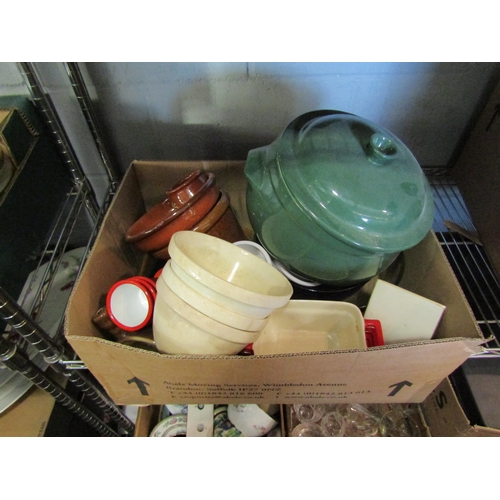 1478 - Two boxes of cooking related items including casserole dishes, Zyliss salad spinner etc