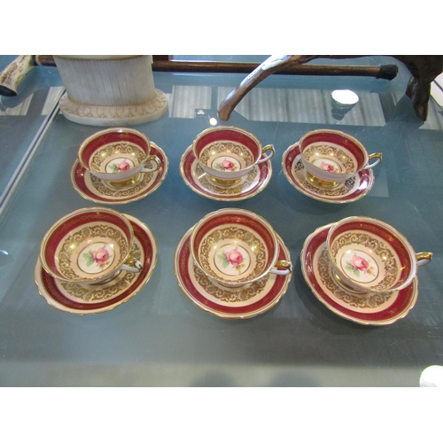 1488 - Six Pargaon rose tea cups and saucers decorated with flowers to the interior