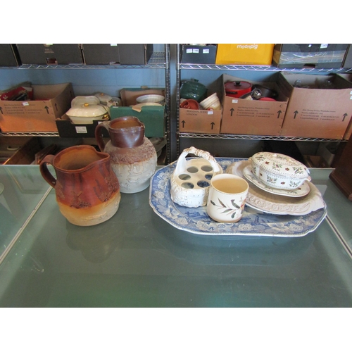 1508 - 19th Century and later ceramics including staple repaired meat plate, lidded tureen, egg basket and ... 