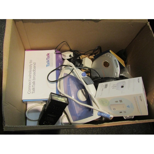 1526 - Two boxes of mostly mixed electricals including Black & Decker Powerbrush, Roberts Radio, Hair Clipp... 