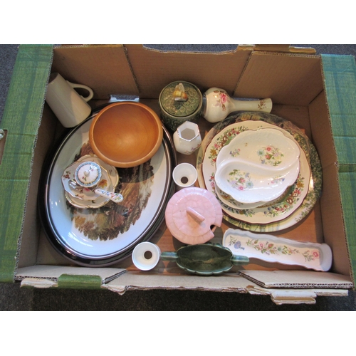 1167 - Two boxes of mixed ceramics including Aynsley, Royal Crown Derby, Spode, Royal Albert, Wedgwood, Dav... 