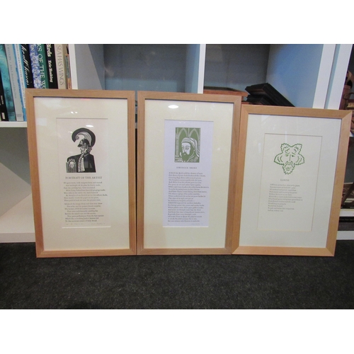 1387 - Mark Handley three framed and glazed poems, two pencil signed by poet including 