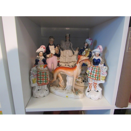 1407 - A collection of six Victorian Staffordshire figures including Robbie Burns, some a/f