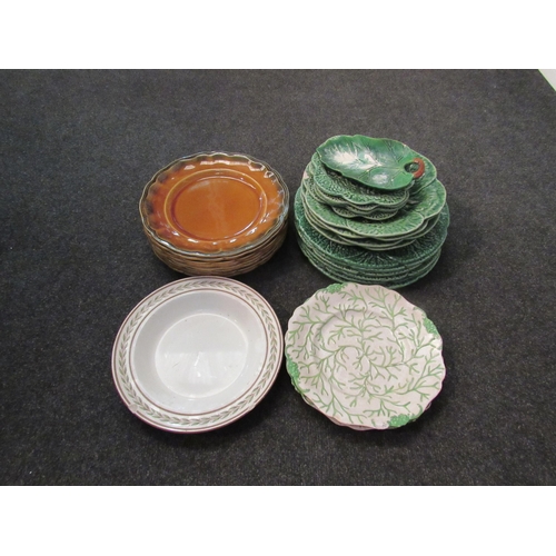 1412 - 14 Cabbage plates made in Portugal, two grape and vine plates and a further eight plates 