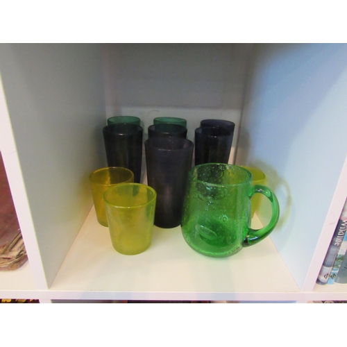 1415 - A selection of colourful handmade glass beakers and jug (11)