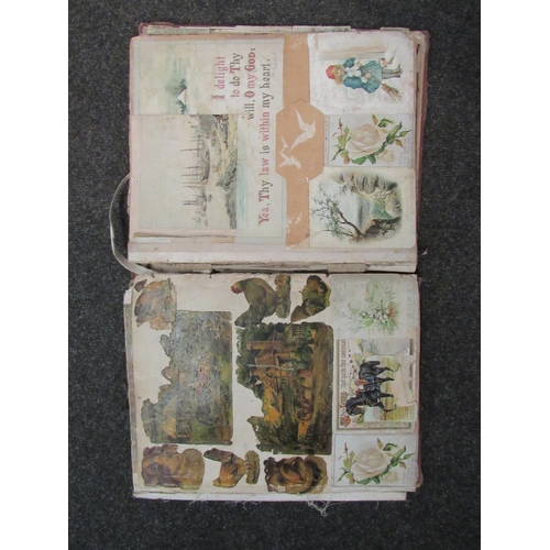 1416 - A late 19th Century scrap album containing scraps of animals, flowers, advertising etc, folio contem... 