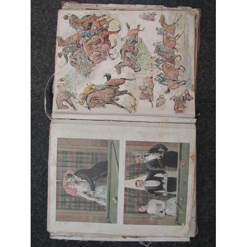 1416 - A late 19th Century scrap album containing scraps of animals, flowers, advertising etc, folio contem... 