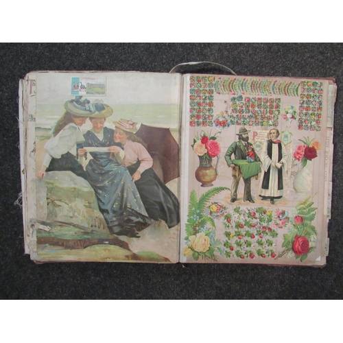 1416 - A late 19th Century scrap album containing scraps of animals, flowers, advertising etc, folio contem... 