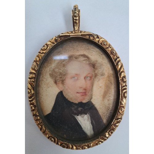 6384 - An early to mid 19th Century watercolour miniature on an oval ivory panel depicting the portrait of ... 