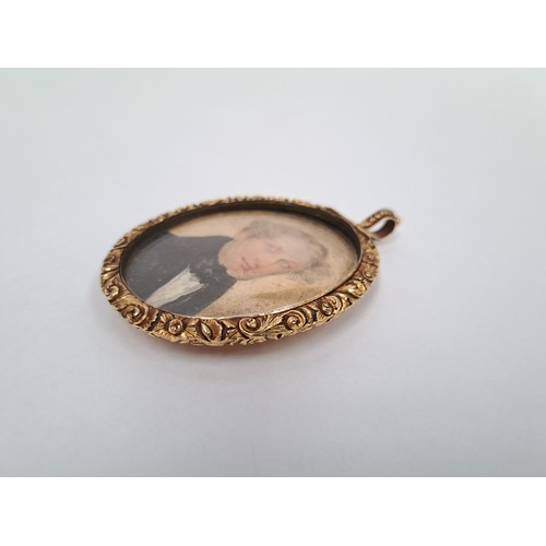 6384 - An early to mid 19th Century watercolour miniature on an oval ivory panel depicting the portrait of ... 