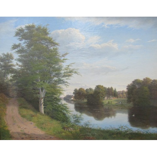 6069 - EILER RASMUSSEN EILERSEN (Danish 1827-1912) A gilt framed oil on canvas, Danish riverside path with ... 